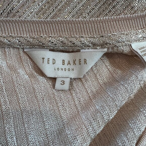 TED BAKER LONDON Women’s Metallic Rose Gold Blush Catrino Metallic Fitted Tee - Picture 4 of 6